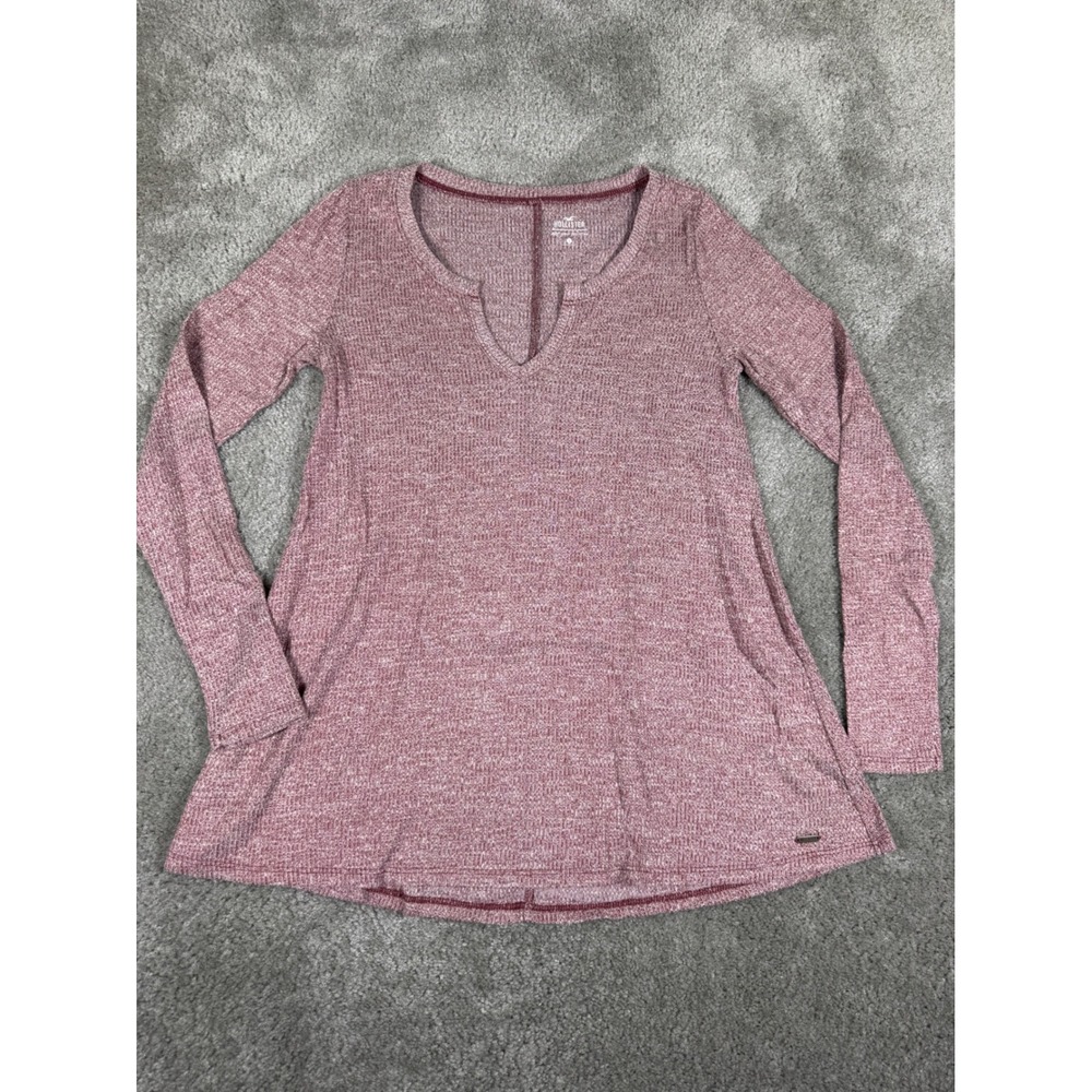 Hollister Must-Have Collection Burgundy Marl Ribbed Split Neck Swing Top Small